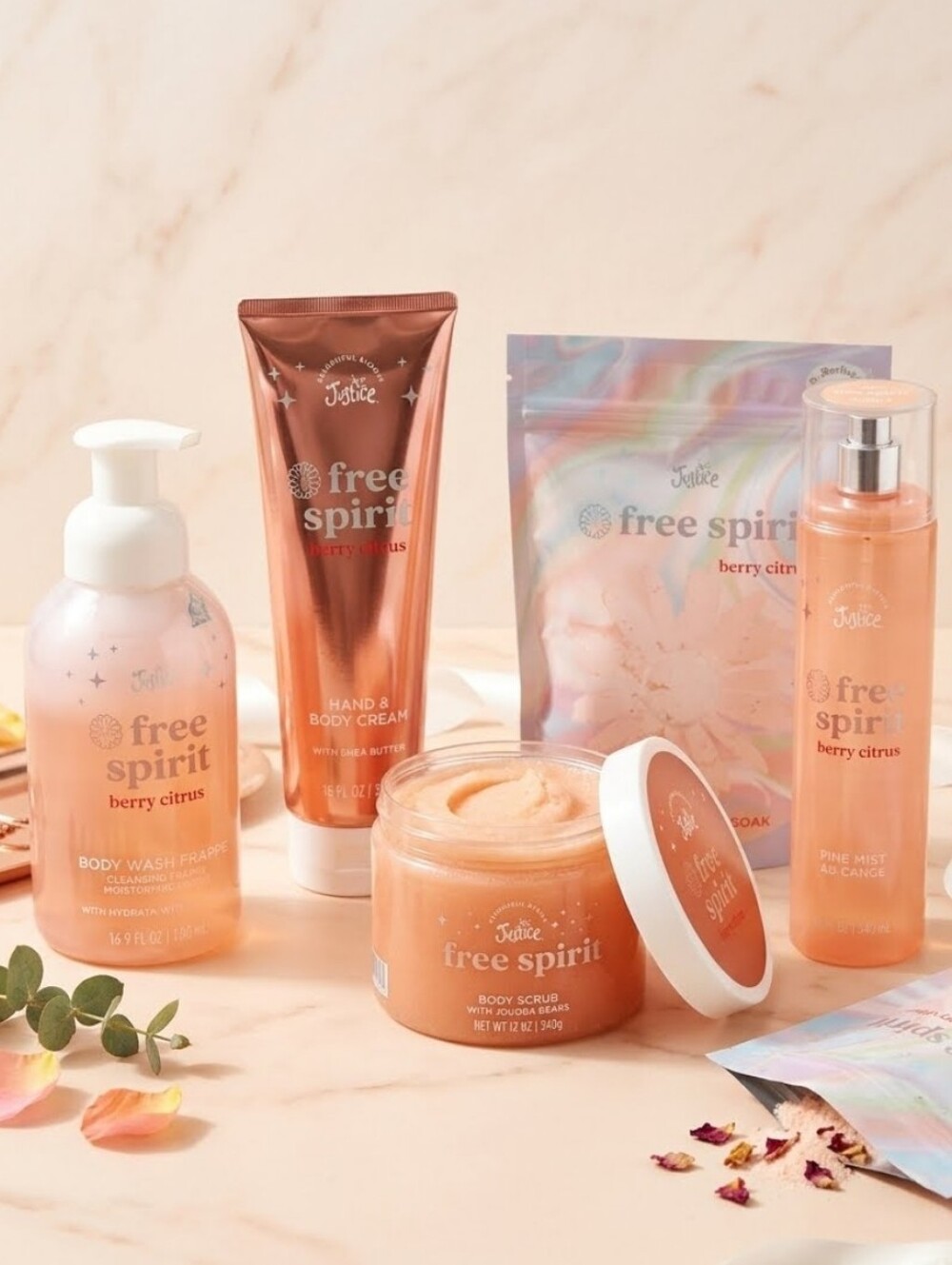 Justice Free Spirit Berry Citrus Body Care Gift Set - Peach Pink